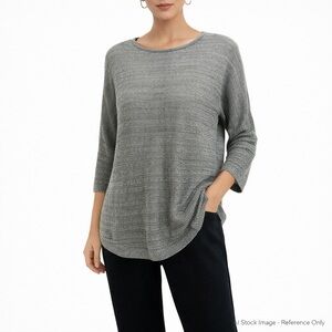 Tahari Gray Linen Crewneck Sweater Top Size Medium